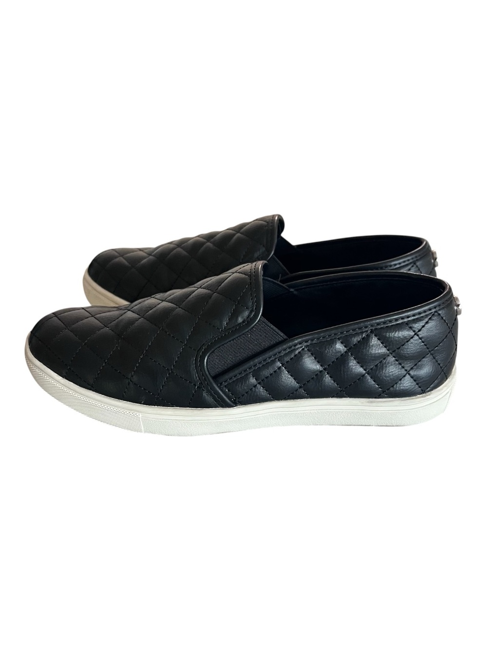 Steve Madden Black Quilted Slip-On Flats with White Sole